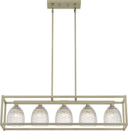 Clear Kitchen Island Five Light Metal Dimmable Chandelier With Clear Shades