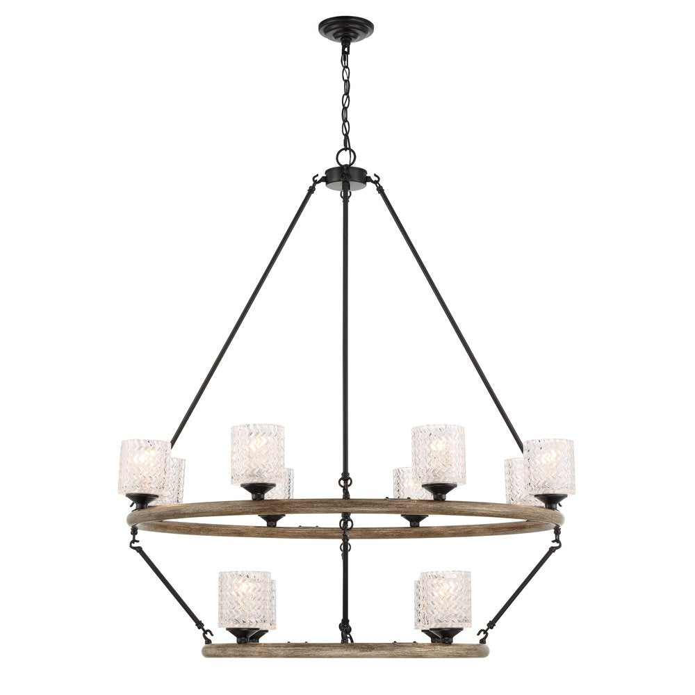 Black Candle Style Twelve Light Metal Dimmable Chandelier With White Shades