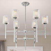 Silver Candle Style Six Light Metal Dimmable Chandelier With Clear Shades
