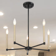Black And Gold Candle Style Five Light Metal Dimmable Chandelier