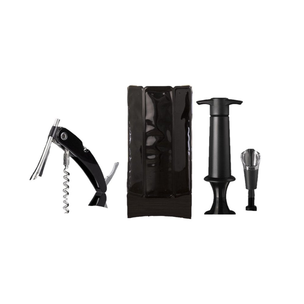 9" Black Plastic Wine Tool Set Refrigerator Safe