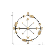 26" X 25" Brass and Black Metal Distressed Compass Wall Decor