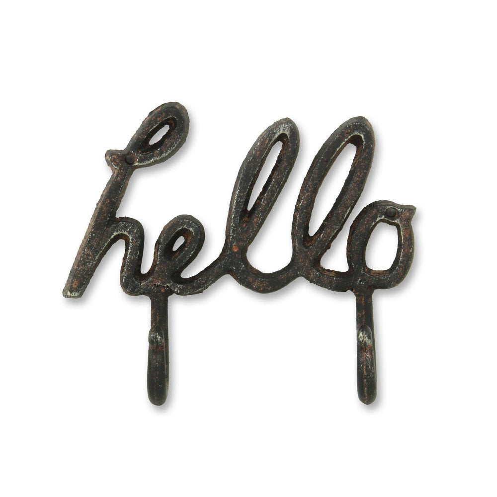 7" X 7" Black Handcrafted Hello Metal With Hooks