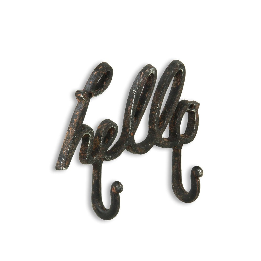 7" X 7" Black Handcrafted Hello Metal With Hooks