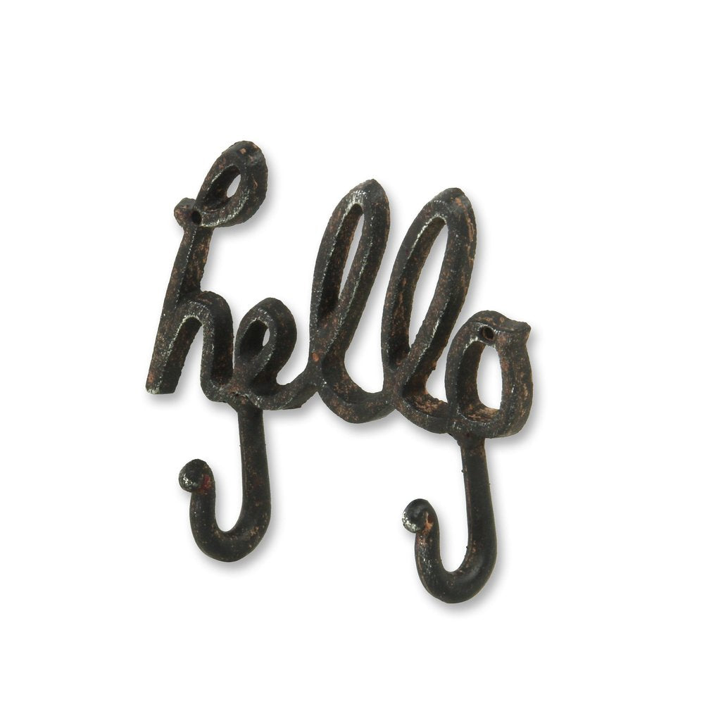 7" X 7" Black Handcrafted Hello Metal With Hooks