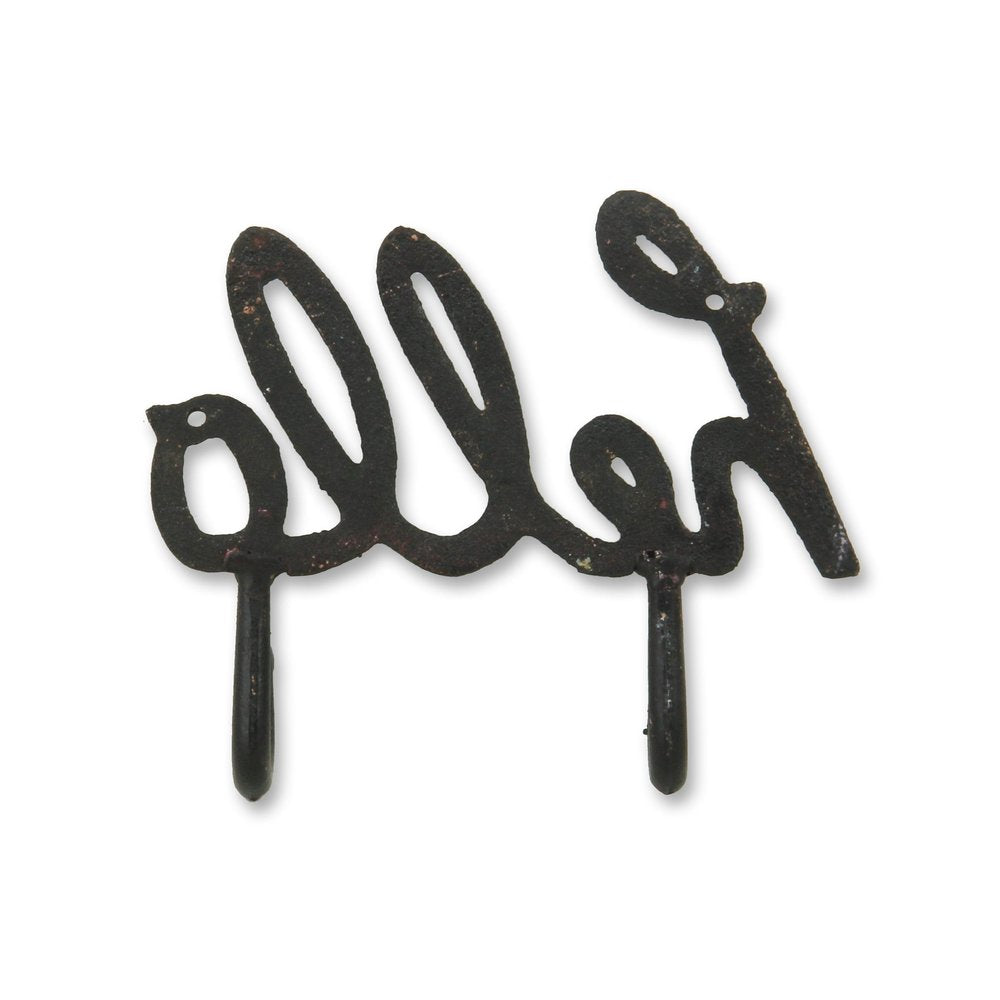 7" X 7" Black Handcrafted Hello Metal With Hooks