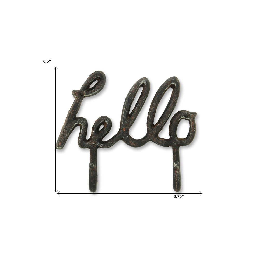 7" X 7" Black Handcrafted Hello Metal With Hooks