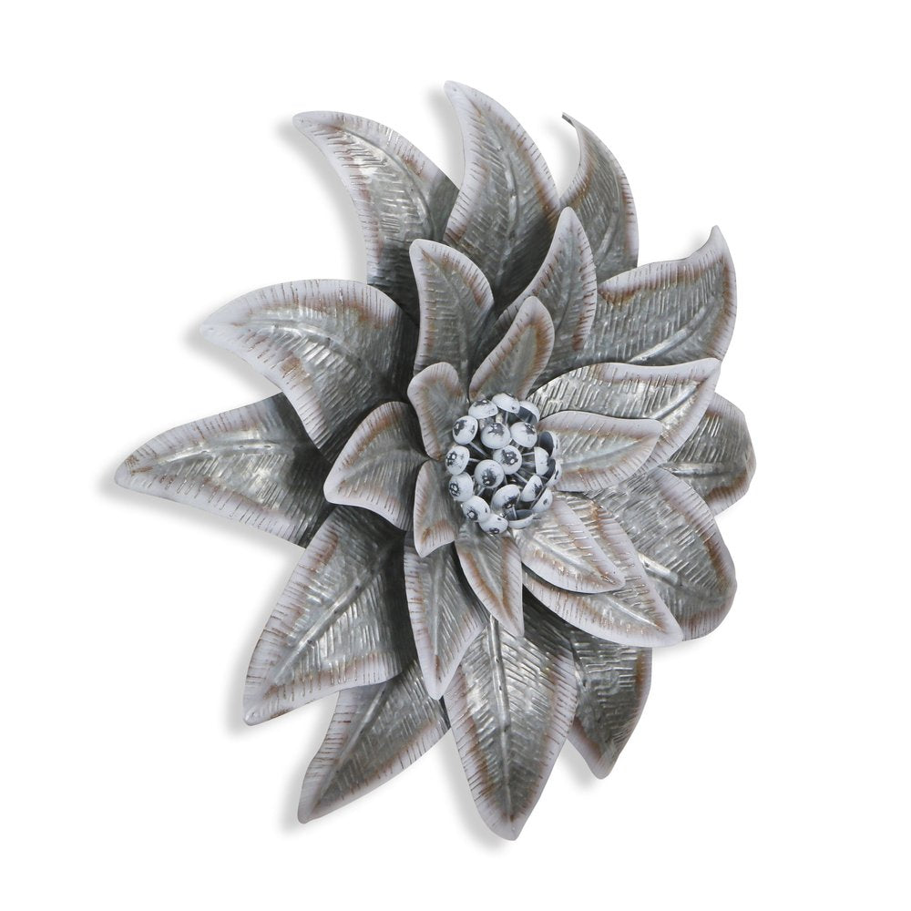 27" X 27" Gray and Off White Galvanized Metal Flower Hanging Dimensional Sculpture