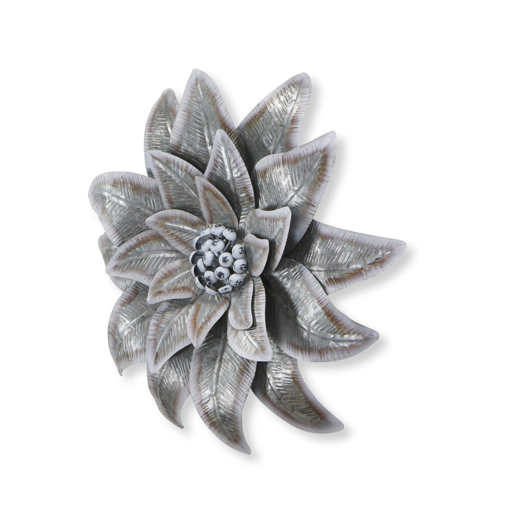 27" X 27" Gray and Off White Galvanized Metal Flower Hanging Dimensional Sculpture