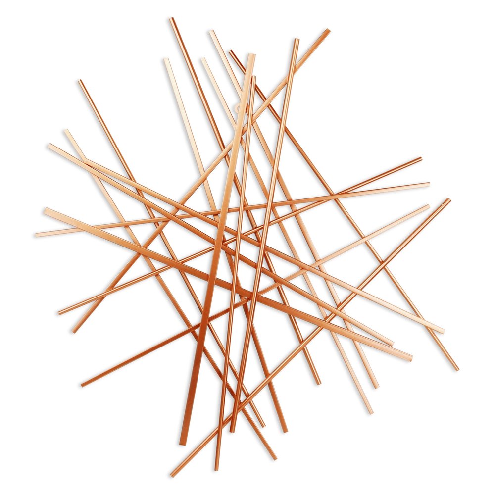 35" X 34" Rose Gold Metal Abstract Lines Hanging Dimensional Sculpture