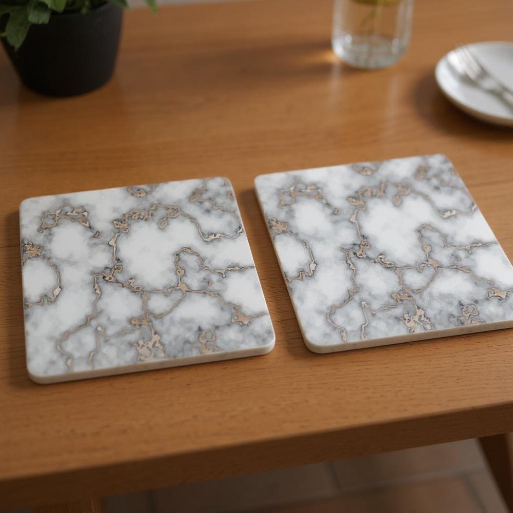 15" X 15" Gray And Gold Abstract Agglomerated cork Square Placemats
