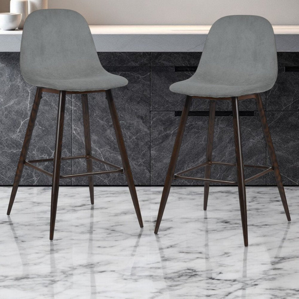 Set of Two 26" Gray And Gold Steel Counter Height Bar Chairs