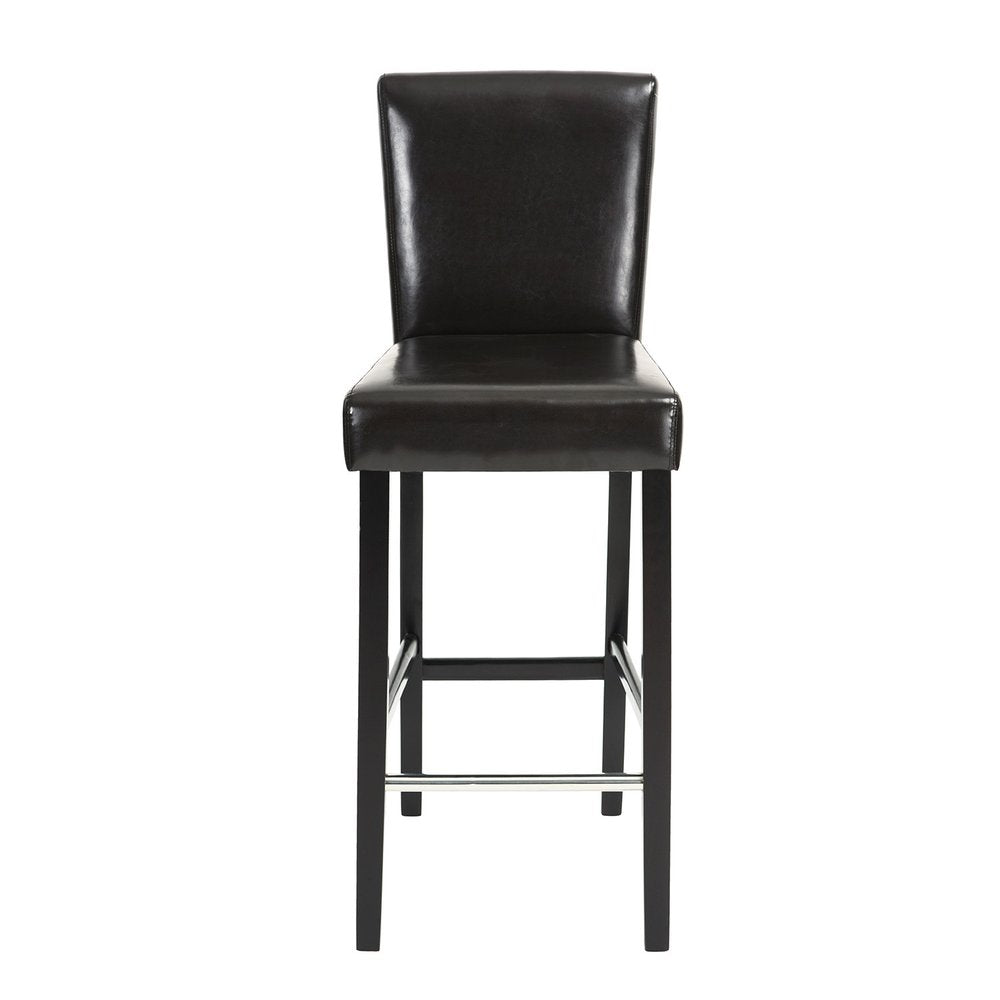 Set of Two 28" Brown and Black Faux Leather and Steel Bar Height Bar Chairs