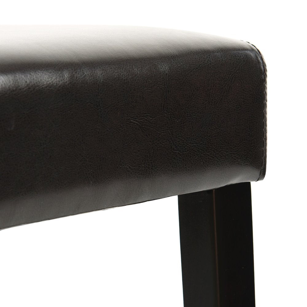 Set of Two 28" Brown and Black Faux Leather and Steel Bar Height Bar Chairs