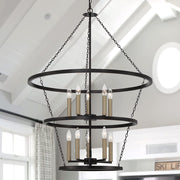Black And Gold Candle Style Ten Light Metal Dimmable Chandelier