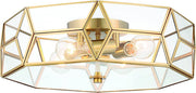 Brass Unique Statement Four Light Metal Dimmable Flush Chandelier With Clear Shades