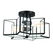 Black Unique Statement Two Light Metal Dimmable Flush Chandelier With Clear Shades