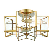 Brass Unique Statement Two Light Metal Dimmable Flush Chandelier With Clear Shades