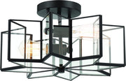 Black Unique Statement Two Light Metal Dimmable Flush Chandelier With Clear Shades
