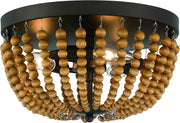 Brown And Black Wood Bead Three Light Flush Mount Ceiling Light