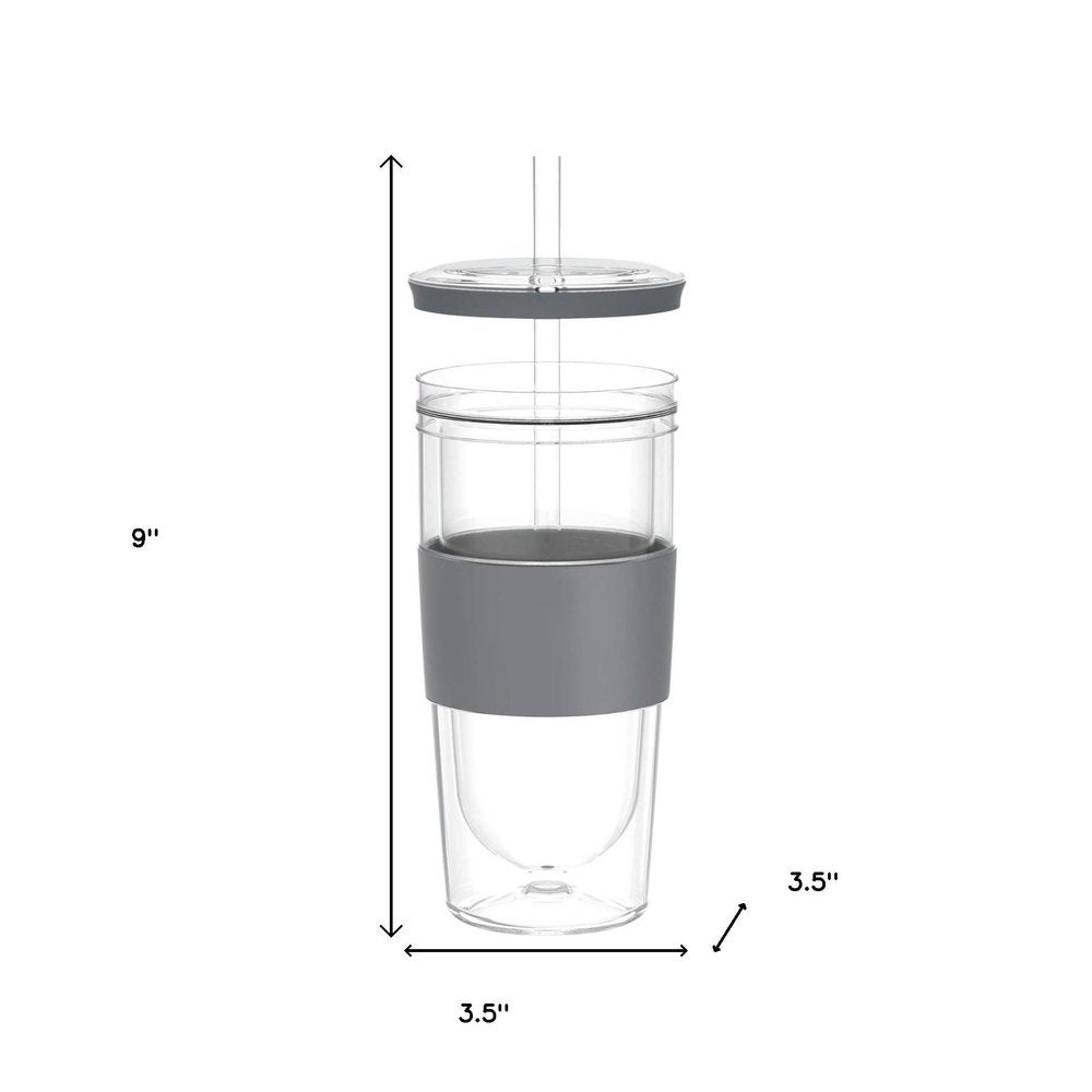 Clear And Gray Plastic Straight Shape Stemless All Purpose Wine Glass