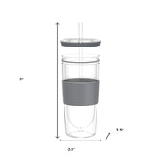 Clear And Gray Plastic Straight Shape Stemless All Purpose Wine Glass