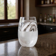 Clear White And Black Tritan Plastic Convex Curve Shape Stemless All Purpose Wine Glass