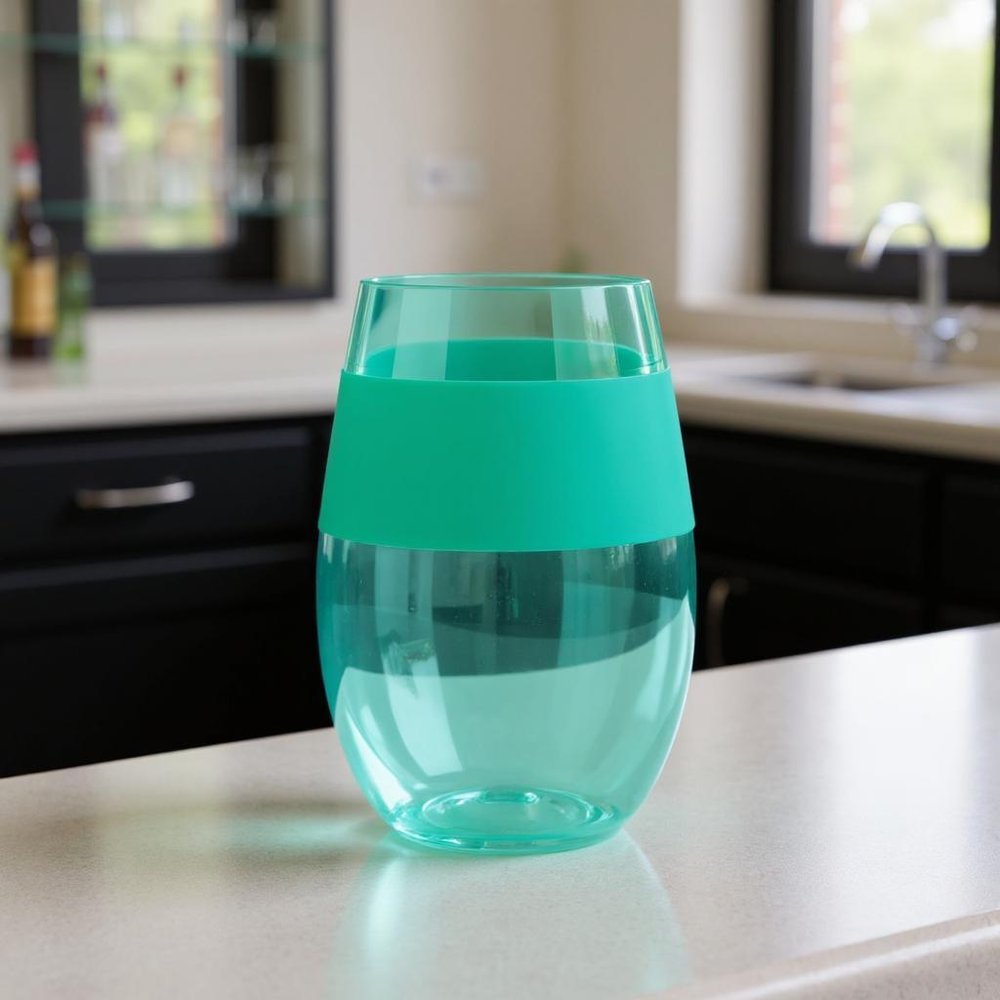 Green Tritan Plastic Convex Curve Shape Stemless All Purpose Wine Glass