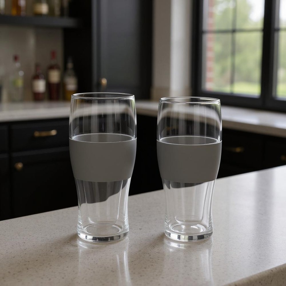 Set of Two Clear And Gray Tritan Plastic Unique Shape Stemless Pint Glass