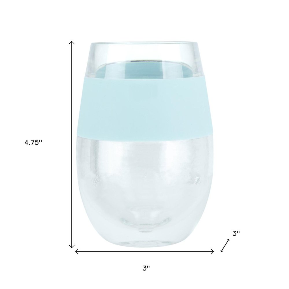 Clear And Blue Tritan Plastic Convex Curve Shape Stemless All Purpose Wine Glass