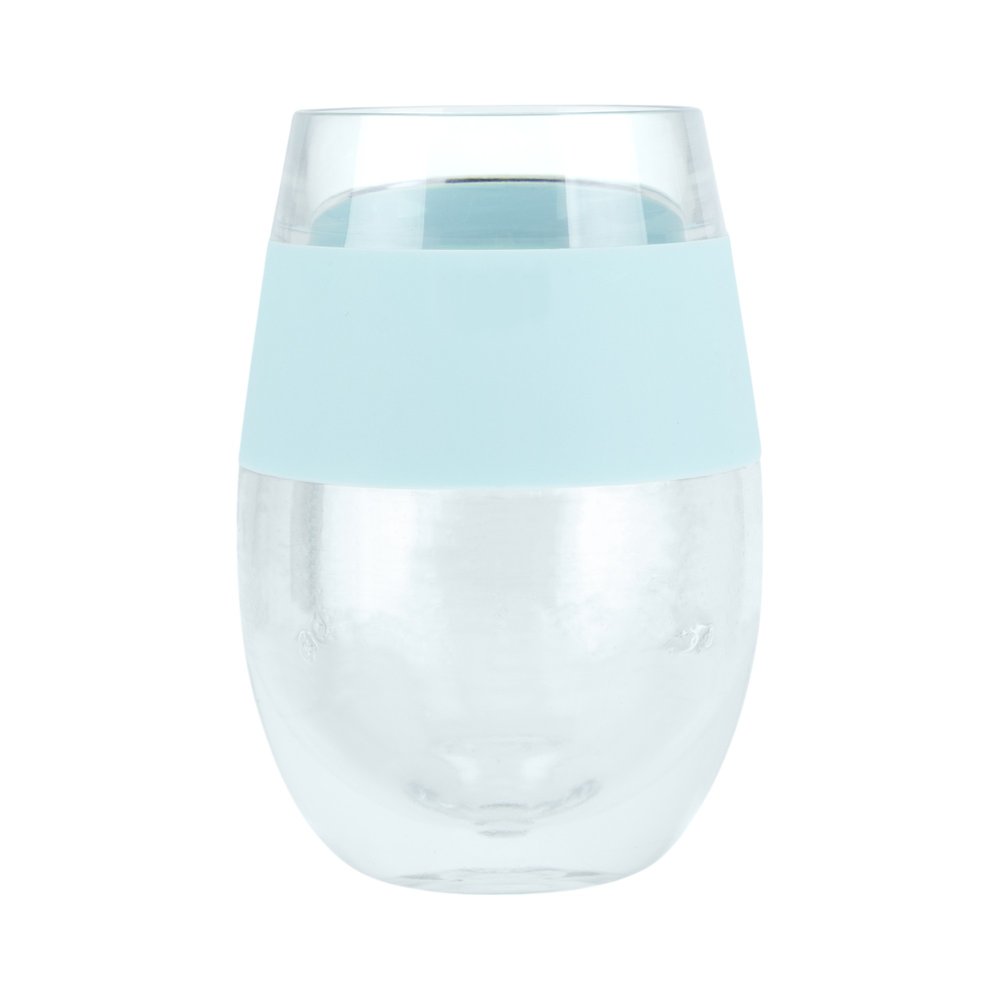 Clear And Blue Tritan Plastic Convex Curve Shape Stemless All Purpose Wine Glass