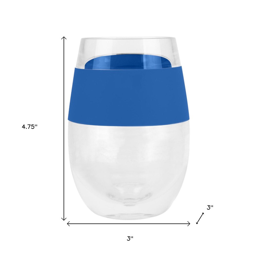 Clear And Blue Tritan Plastic Convex Curve Shape Stemless All Purpose Wine Glass