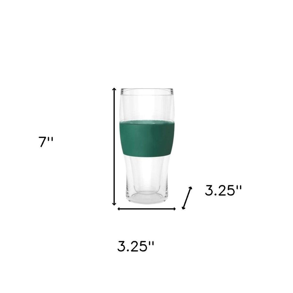 Set of Two Clear And Green Tritan Plastic Unique Shape Stemless Pint Glass