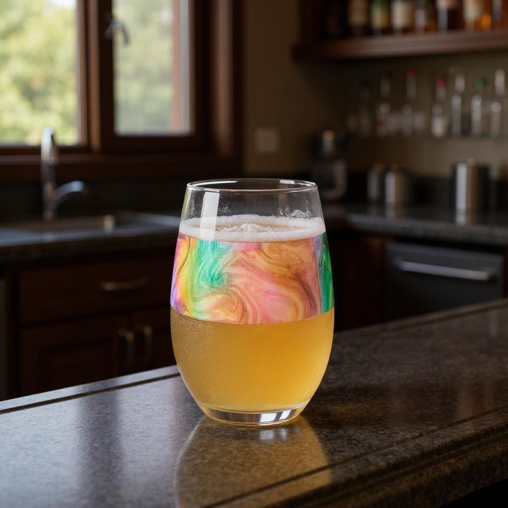 Clear Green And Pink Tritan Plastic Convex Curve Shape Stemless All Purpose Wine Glass