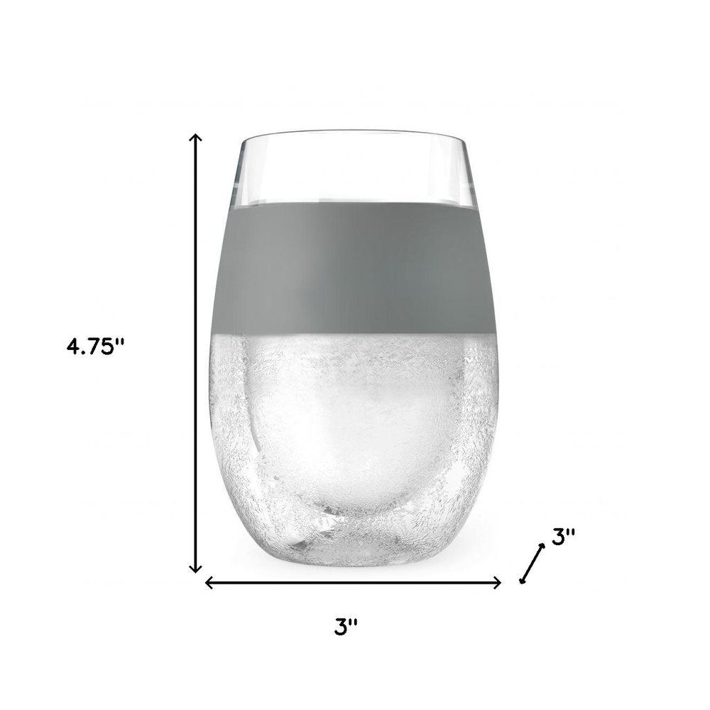 Set of Two Clear And Gray Tritan Plastic Convex Curve Shape Stemless All Purpose Wine Glass