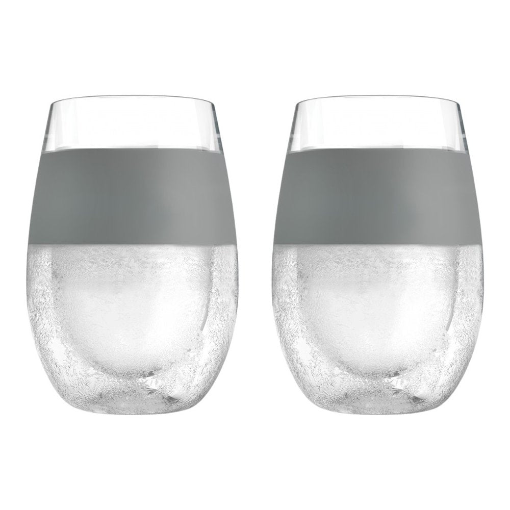Set of Two Clear And Gray Tritan Plastic Convex Curve Shape Stemless All Purpose Wine Glass