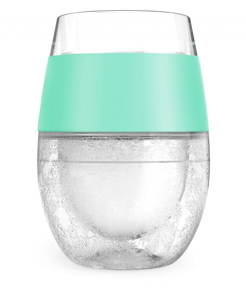 Set of Two Clear And Mint Green Tritan Plastic Convex Curve Shape Stemless All Purpose Wine Glass
