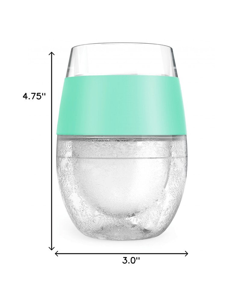 Set of Two Clear And Mint Green Tritan Plastic Convex Curve Shape Stemless All Purpose Wine Glass