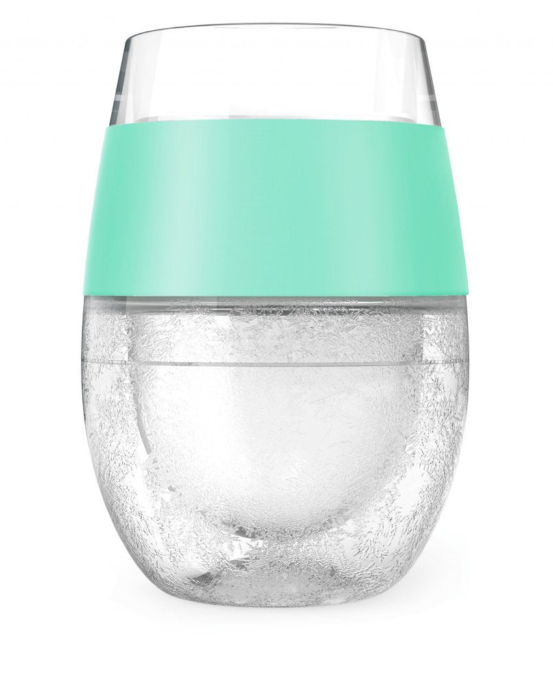 Set of Two Clear And Mint Green Tritan Plastic Convex Curve Shape Stemless All Purpose Wine Glass