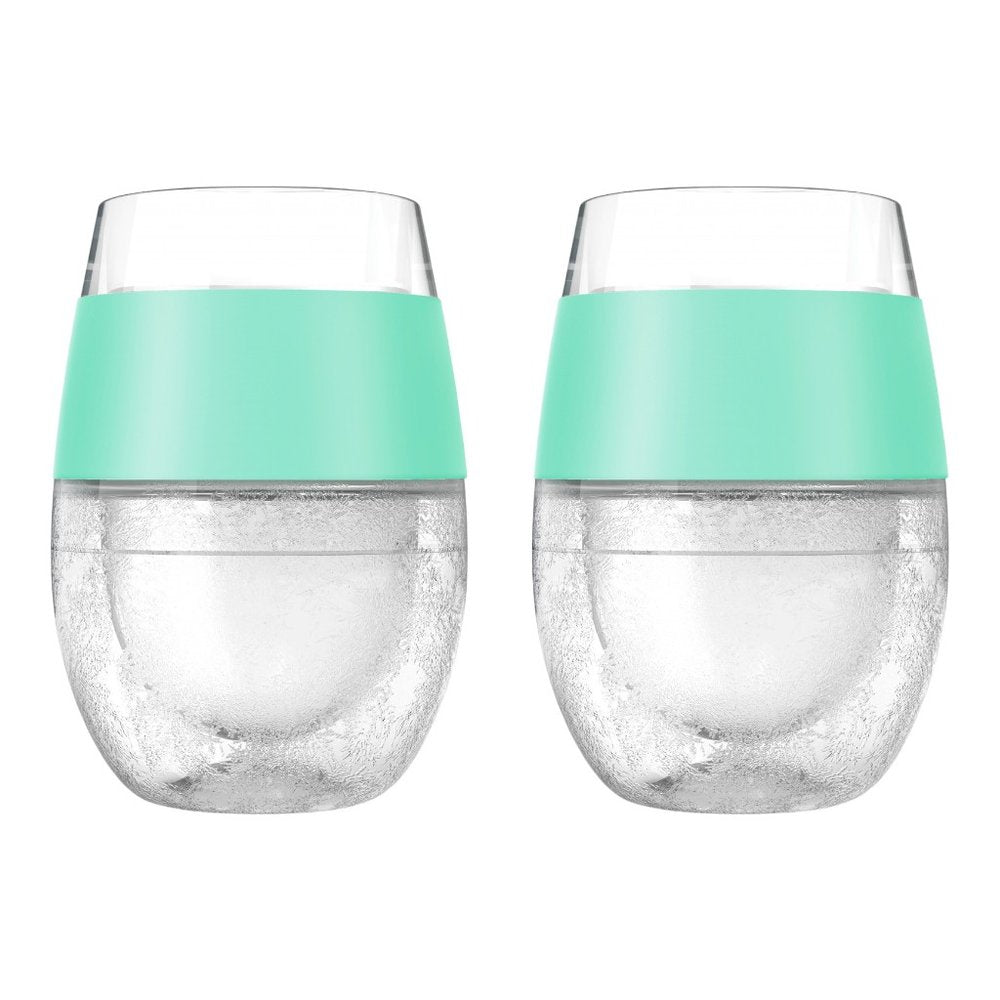 Set of Two Clear And Mint Green Tritan Plastic Convex Curve Shape Stemless All Purpose Wine Glass