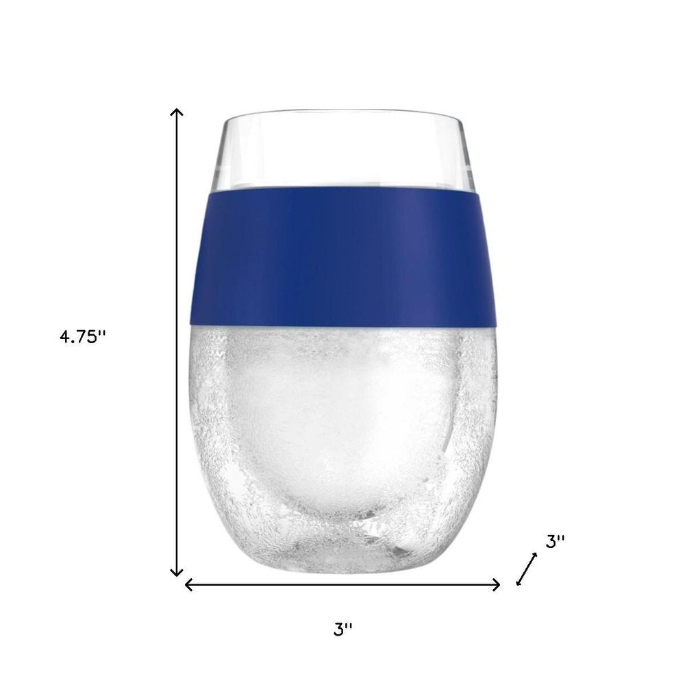 Set of Two Clear And Blue Tritan Plastic Convex Curve Shape Stemless All Purpose Wine Glass