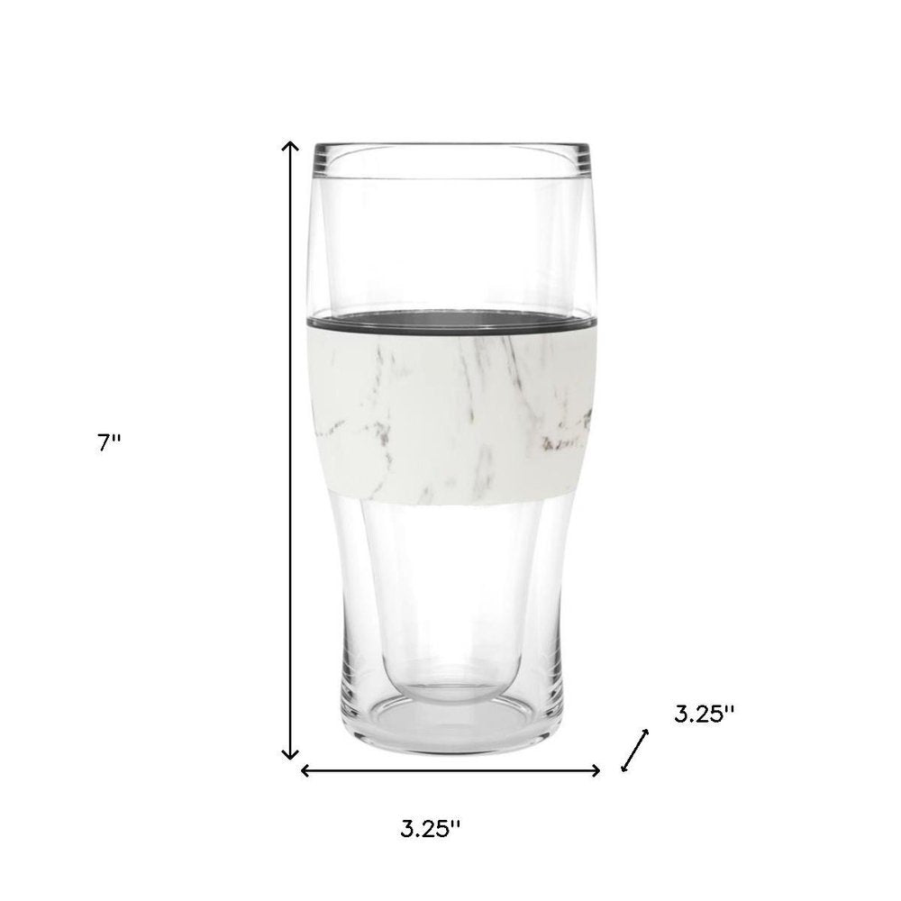 Set of Two Clear And White Tritan Plastic Unique Shape Stemless Pint Glass