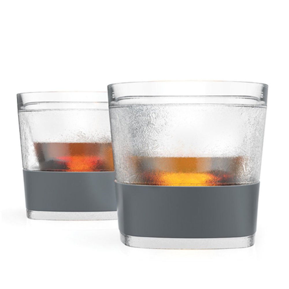 Set of Two Clear And Gray Tritan Plastic Straight Shape Stemless Whiskey Glass
