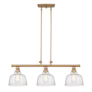 Gold Kitchen Island Three Light Metal and Seeded Glass Dimmable Chandelier With Clear Shades