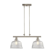 Nickel Kitchen Island Two Light Metal and Transparent Glass Dimmable Chandelier With Clear Shades