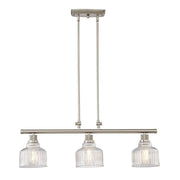 Nickel Kitchen Island Three Light Metal and Transparent Glass Dimmable Chandelier With Clear Shades