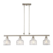 Nickel Kitchen Island Four Light Metal and Transparent Glass Dimmable Chandelier With Clear Shades