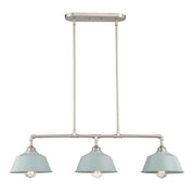 Nickel Kitchen Island Three Light Metal Dimmable Chandelier With Light Blue Shades