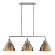 Gold And Silver Kitchen Island Three Light Metal Dimmable Chandelier With Gold Shades