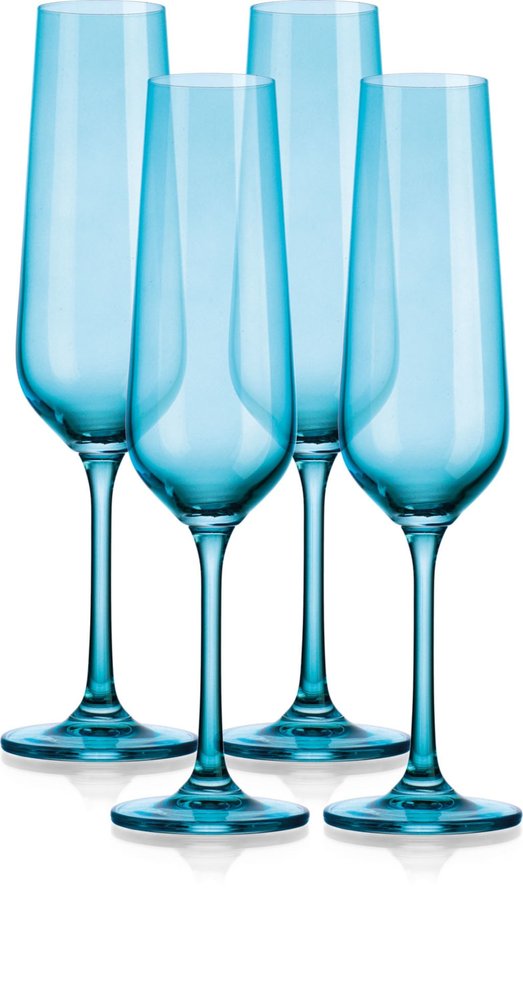 Set of Four Blue Lead Free Crystal Stemmed Flute